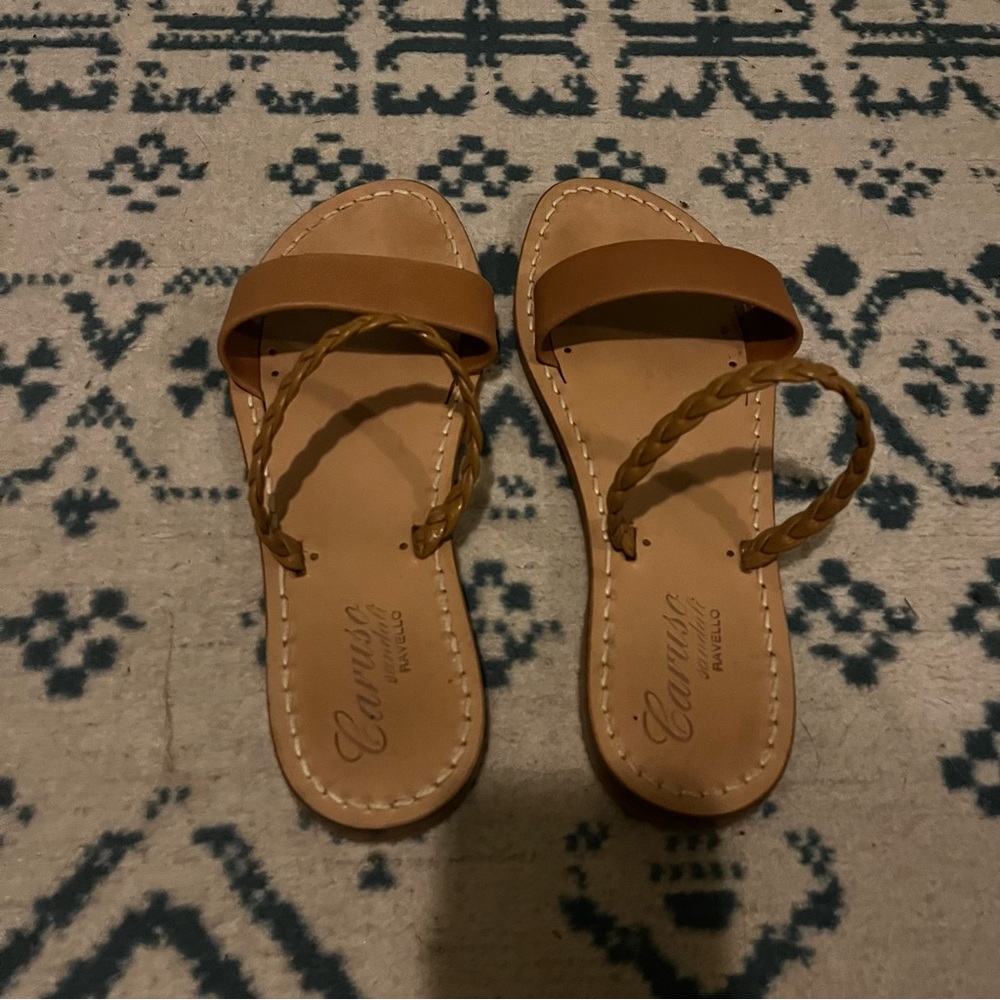 Caruso Sandali Ravello Beige Double Strap Flat Sandals 39 9